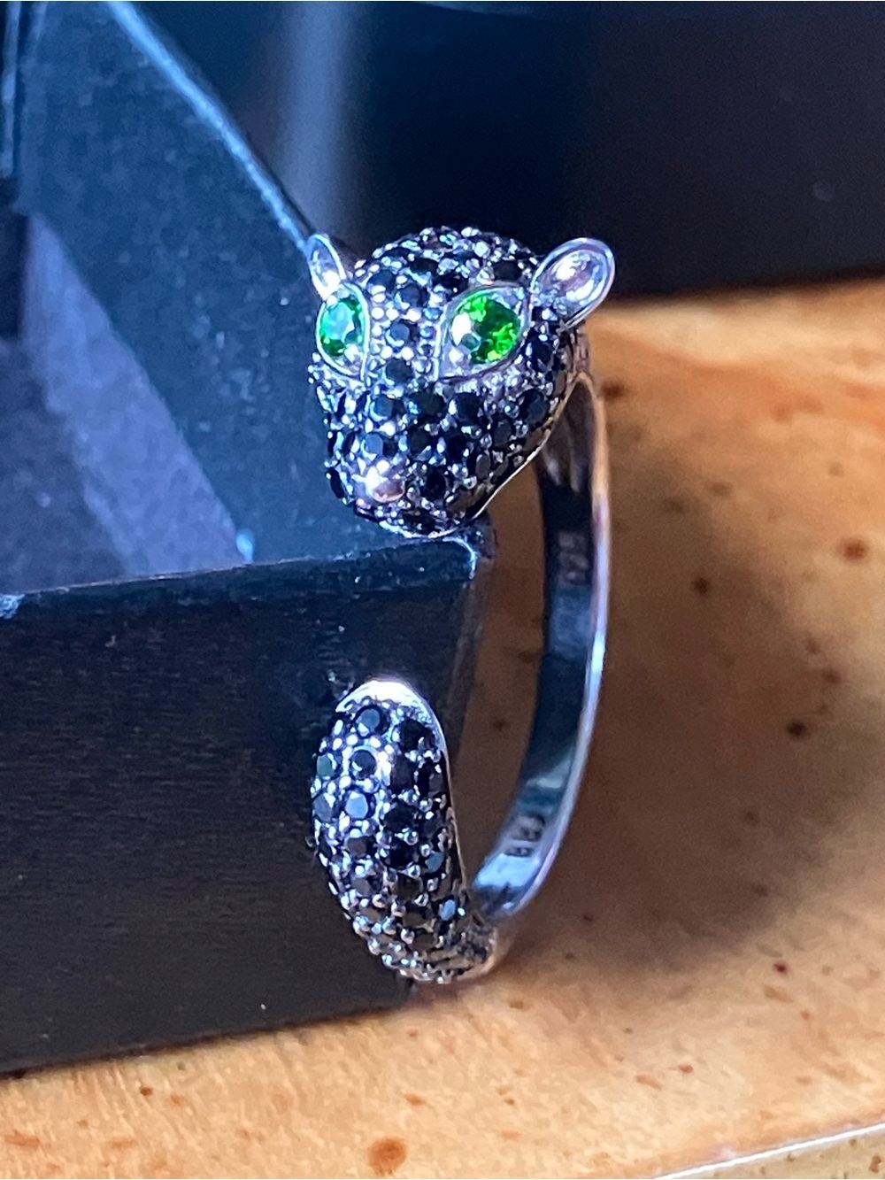 Black Spinel Chrome Diopside Sterling Silver Panther Ring Size 7